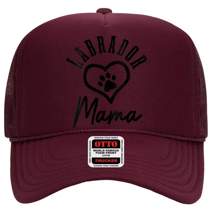 S Labrador Mama Heart Paw Black Lab Dog Labrador Mom Vneck High Crown Mesh Trucker Hat