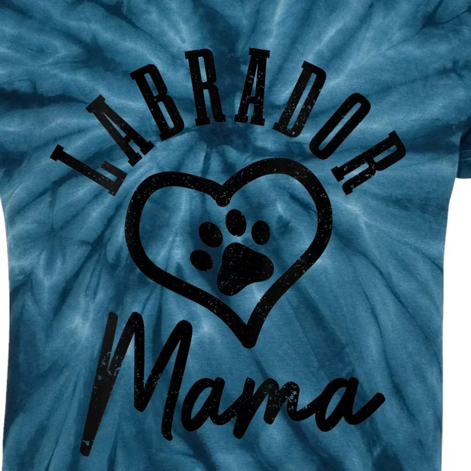 S Labrador Mama Heart Paw Black Lab Dog Labrador Mom Vneck Kids Tie-Dye T-Shirt