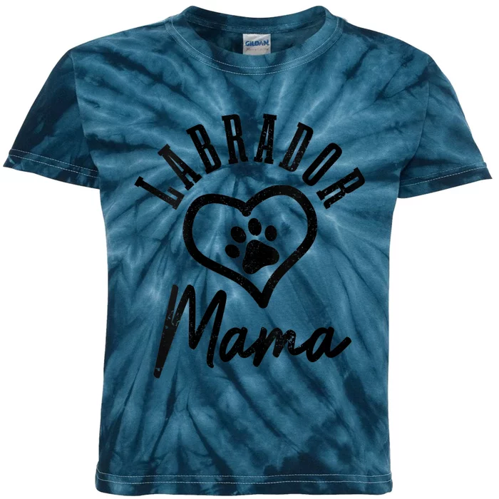 S Labrador Mama Heart Paw Black Lab Dog Labrador Mom Vneck Kids Tie-Dye T-Shirt