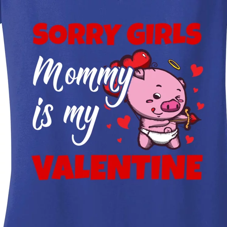 Sorry Ladies Mommy Is My Valentine Cute Pig Cupid Gift Women's V-Neck T-Shirt