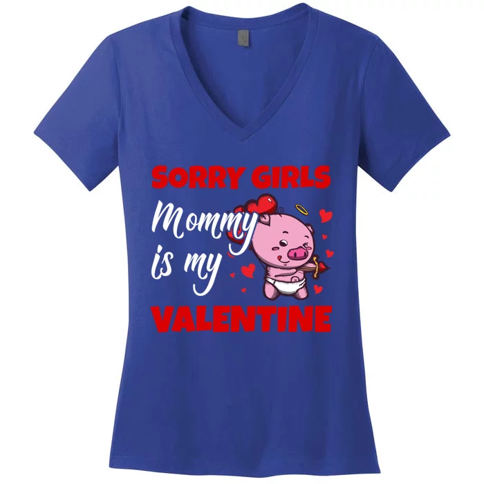 Sorry Ladies Mommy Is My Valentine Cute Pig Cupid Gift Women's V-Neck T-Shirt