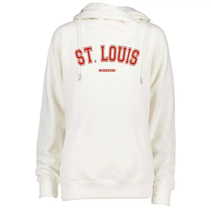 St. Louis Missouri Mo Red Letter Graphic On St. Louis Womens Funnel Neck Pullover Hood