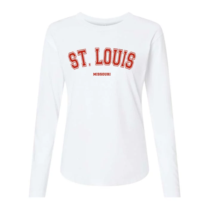 St. Louis Missouri Mo Red Letter Graphic On St. Louis Womens Cotton Relaxed Long Sleeve T-Shirt