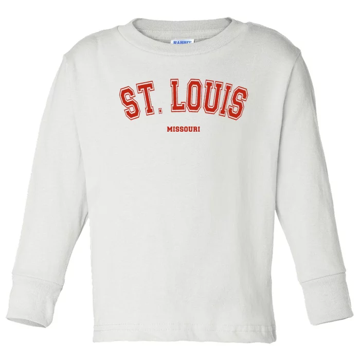 St. Louis Missouri Mo Red Letter Graphic On St. Louis Toddler Long Sleeve Shirt