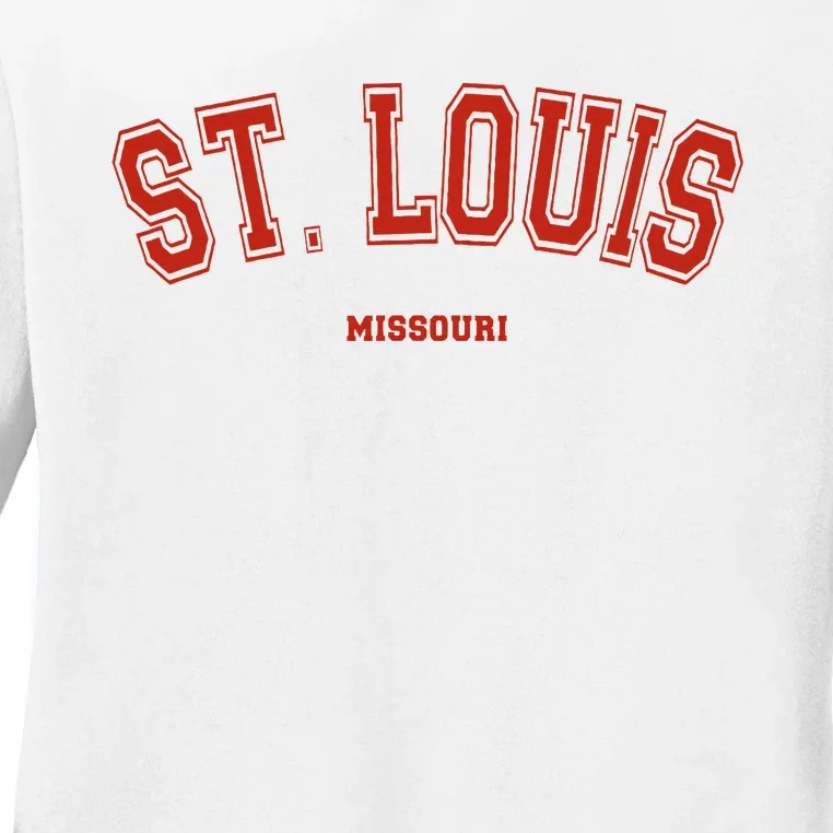 St. Louis Missouri Mo Red Letter Graphic On St. Louis Ladies Long Sleeve Shirt