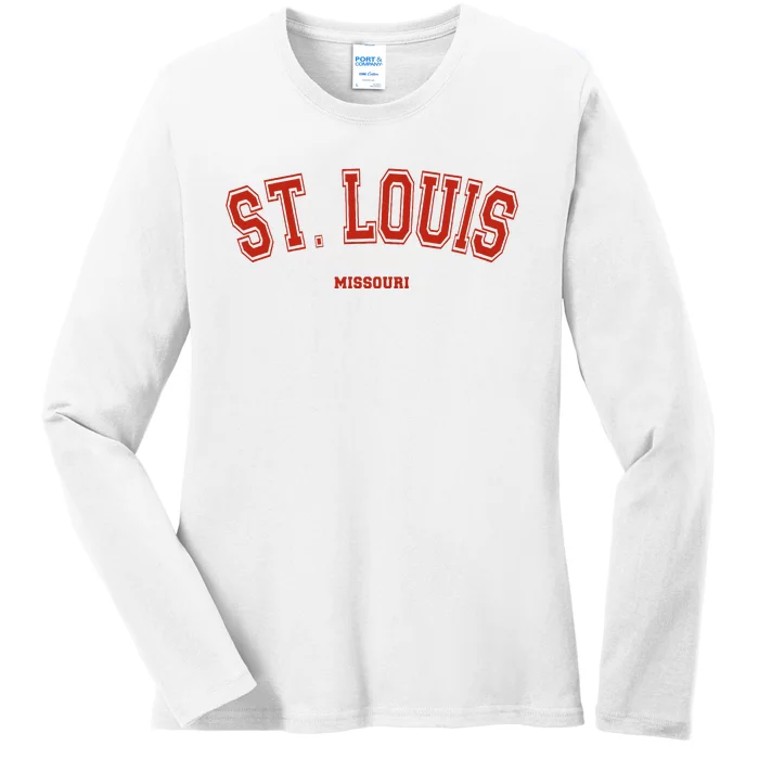 St. Louis Missouri Mo Red Letter Graphic On St. Louis Ladies Long Sleeve Shirt