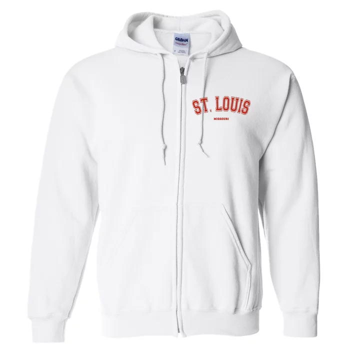 St. Louis Missouri Mo Red Letter Graphic On St. Louis Full Zip Hoodie