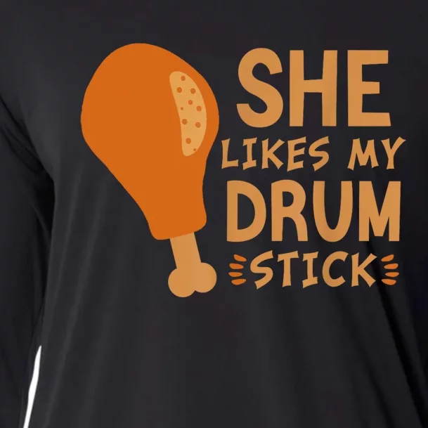 She Likes My Drum Stick Funny Couple Matching Thanksgiving Cooling Performance Long Sleeve Crew