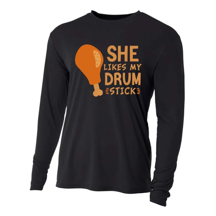 She Likes My Drum Stick Funny Couple Matching Thanksgiving Cooling Performance Long Sleeve Crew