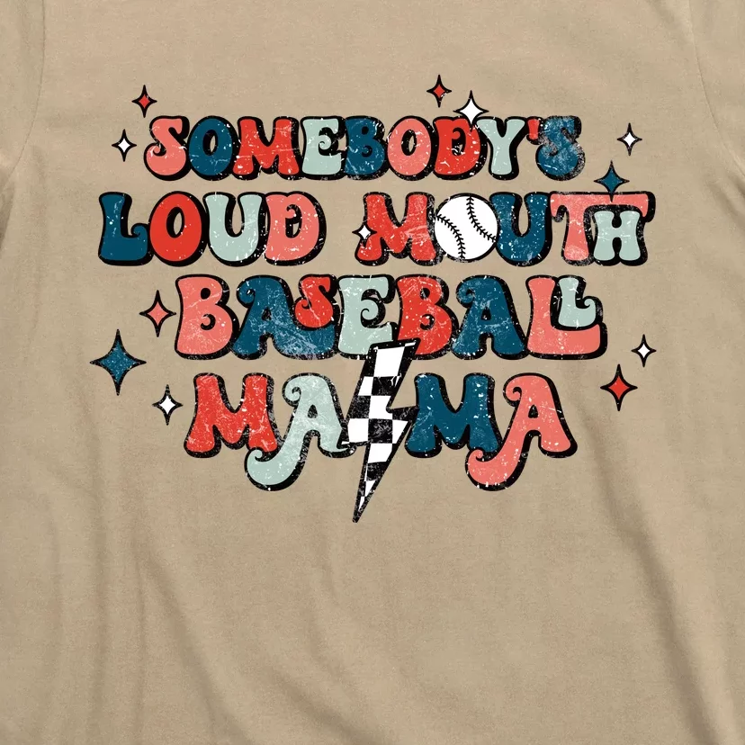 Somebody's Loud Mouth Baseball Mama Mothers Day Groovy T-Shirt