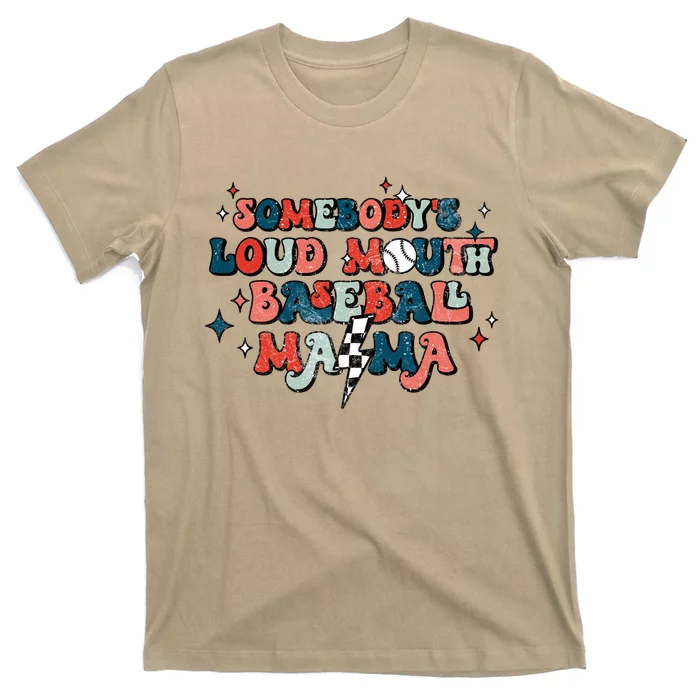 Somebody's Loud Mouth Baseball Mama Mothers Day Groovy T-Shirt