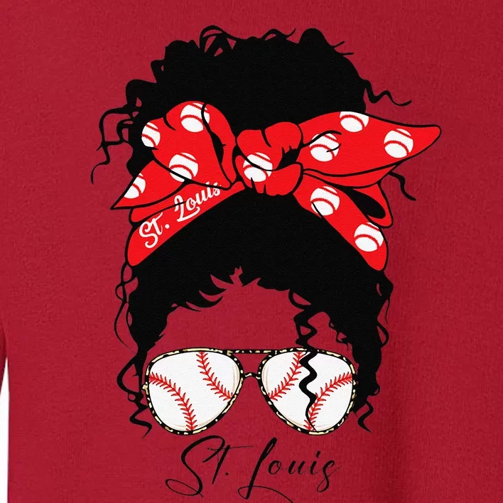 St. Louis Messy Bun Baseball Fan Souvenir I Love St. Louis Toddler Sweatshirt