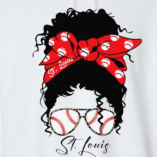 St. Louis Messy Bun Baseball Fan Souvenir I Love St. Louis Garment-Dyed Fleece Hoodie