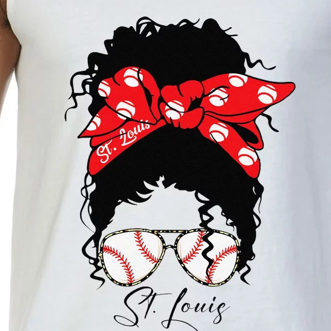 St. Louis Messy Bun Baseball Fan Souvenir I Love St. Louis Comfort Colors® Tank Top