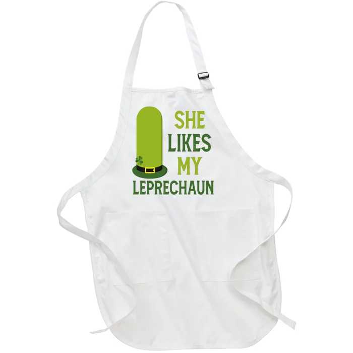 She Likes My Leprechaun Funny St Patricks Day Full-Length Apron With Pocket