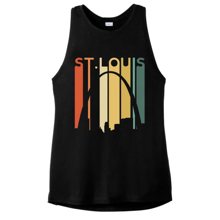 St Louis Missouri Gateway Arch Retro Mississippi River Lou Ladies Tri-Blend Wicking Tank