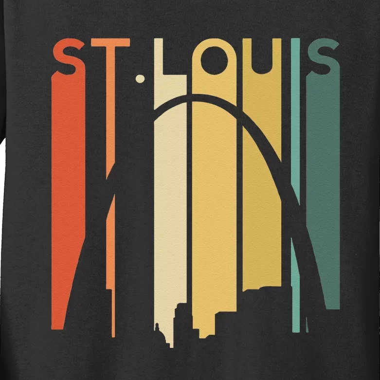 St Louis Missouri Gateway Arch Retro Mississippi River Lou Kids Long Sleeve Shirt