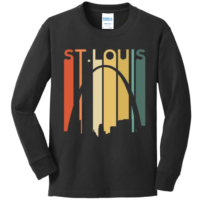 St Louis Missouri Gateway Arch Retro Mississippi River Lou Kids Long Sleeve Shirt