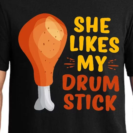 She Likes My Drum Stick Funny Couple Matching Thanksgiving Pajama Set