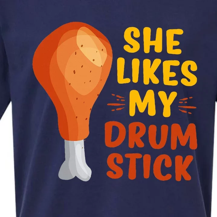 She Likes My Drum Stick Funny Couple Matching Thanksgiving Sueded Cloud Jersey T-Shirt