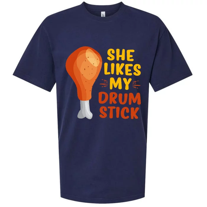 She Likes My Drum Stick Funny Couple Matching Thanksgiving Sueded Cloud Jersey T-Shirt