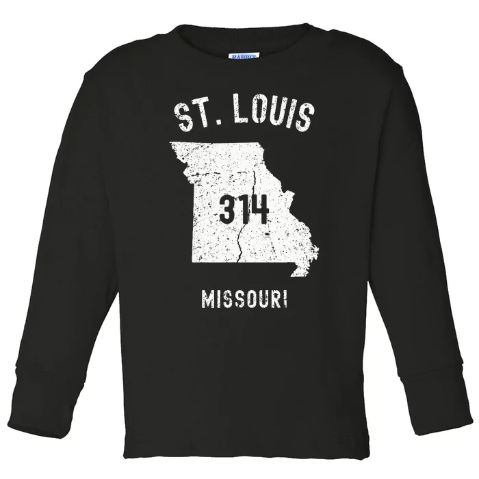 St. Louis Missouri Mo 314 Vintage Athletic Style Toddler Long Sleeve Shirt