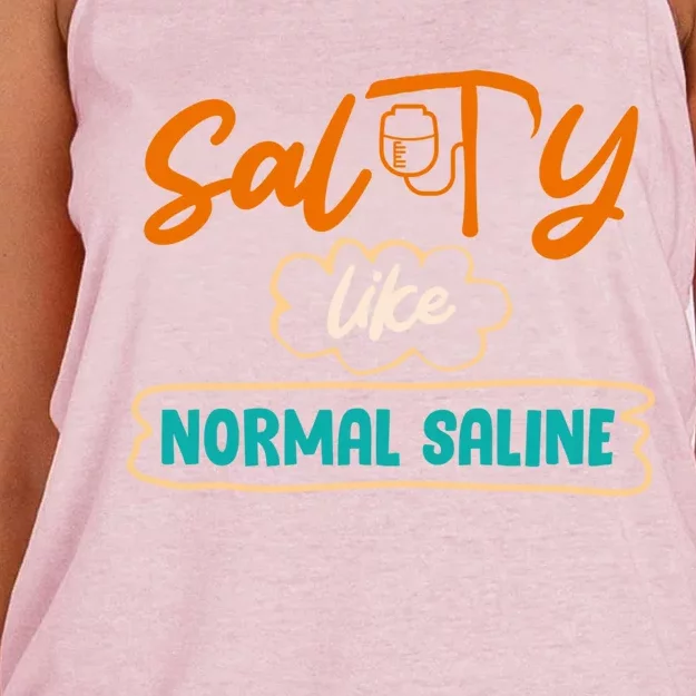 Salty Like Normal Saline Healthcare Hospital Nurse Gift Women's Knotted Racerback Tank