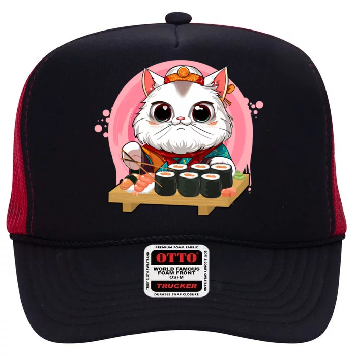 Sushi Lover Neko Cat Lovers Kawaii Anime Cute Sushi Great Gift High Crown Mesh Trucker Hat