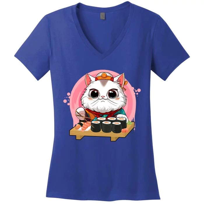 Sushi Lover Neko Cat Lovers Kawaii Anime Cute Sushi Great Gift Women's V-Neck T-Shirt