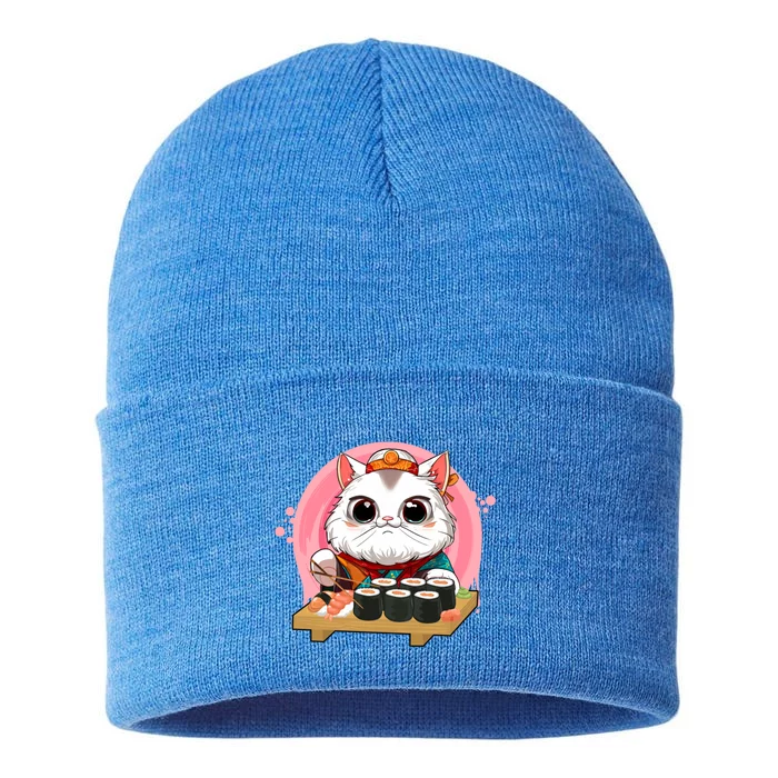 Sushi Lover Neko Cat Lovers Kawaii Anime Cute Sushi Gift Sustainable Knit Beanie