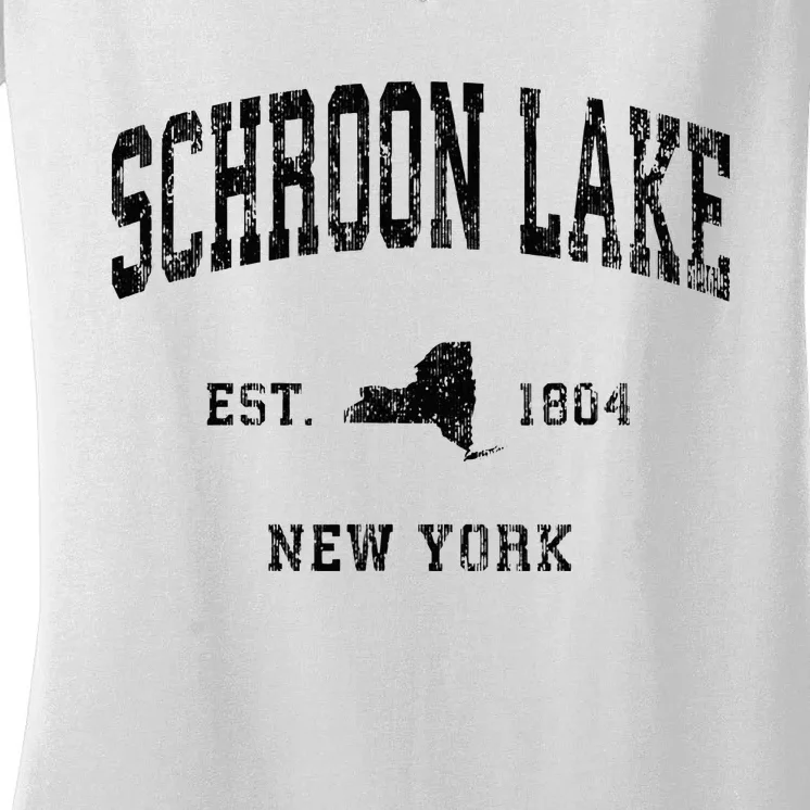 Schroon Lake New York Ny Athletic Black Sports Women's V-Neck T-Shirt