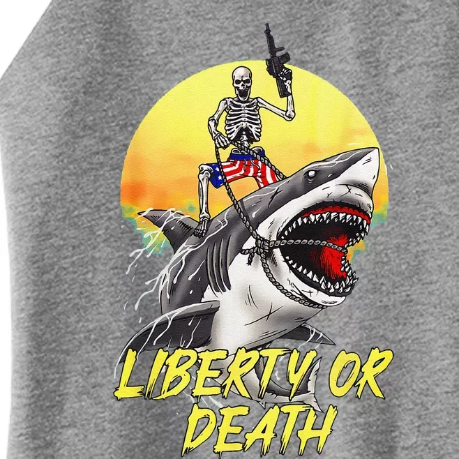 Skeleton Liberty Or Death Shark Halloween American Flag Women’s Perfect Tri Rocker Tank