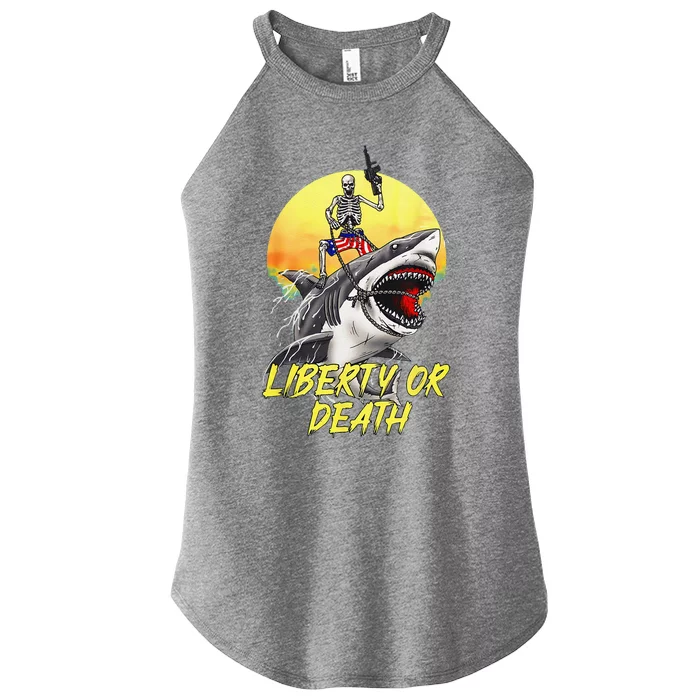 Skeleton Liberty Or Death Shark Halloween American Flag Women’s Perfect Tri Rocker Tank