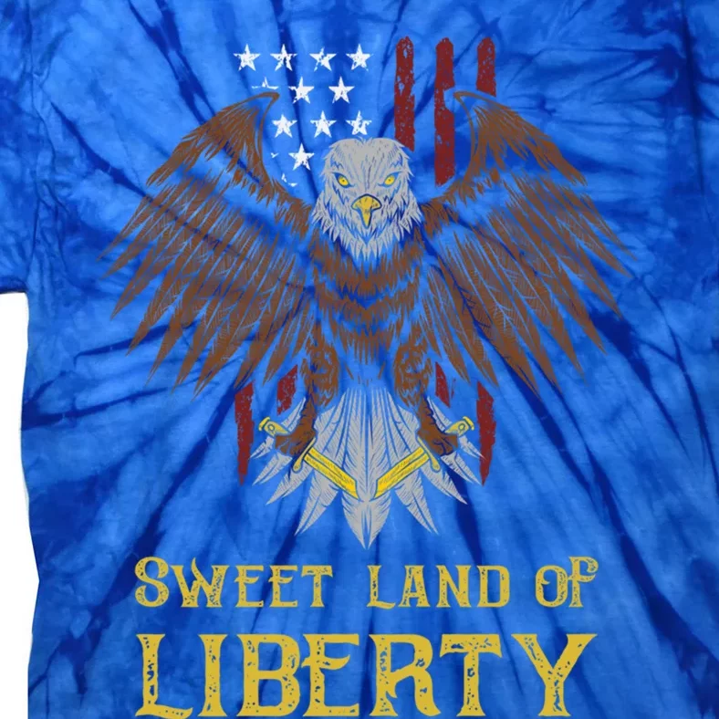 Sweet Land Of Liberty Eagle Over Distressed American Flag Gift Tie-Dye T-Shirt