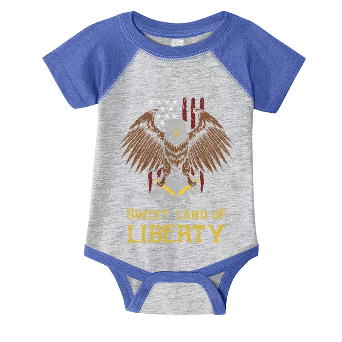 Sweet Land Of Liberty Eagle Over Distressed American Flag Gift Infant Baby Jersey Bodysuit