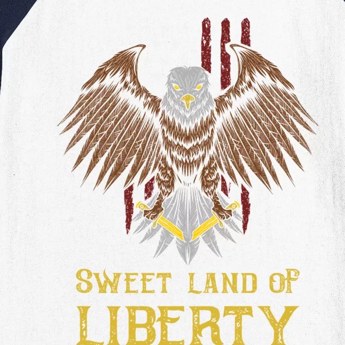 Sweet Land Of Liberty Eagle Over Distressed American Flag Gift Baseball Sleeve Shirt