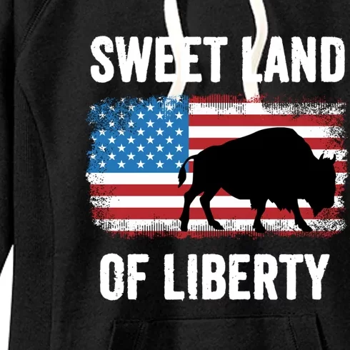 Sweet Land Of Liberty July 4th American Flag Buffalo Patriot Gift Women's Fleece Hoodie