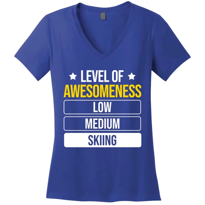 Ski Level Of Awesoess Skiing Gift Women's V-Neck T-Shirt