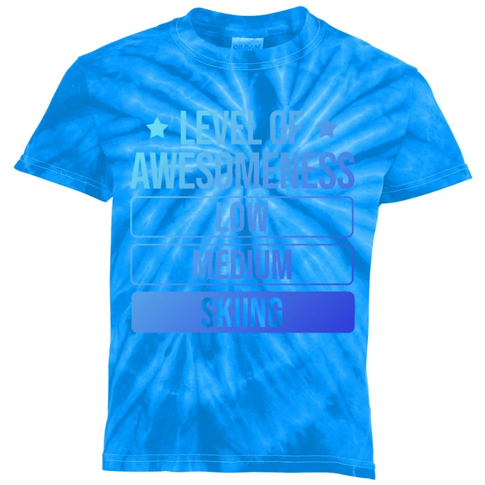 Ski Level Of Awesoess Skiing Cute Gift Kids Tie-Dye T-Shirt