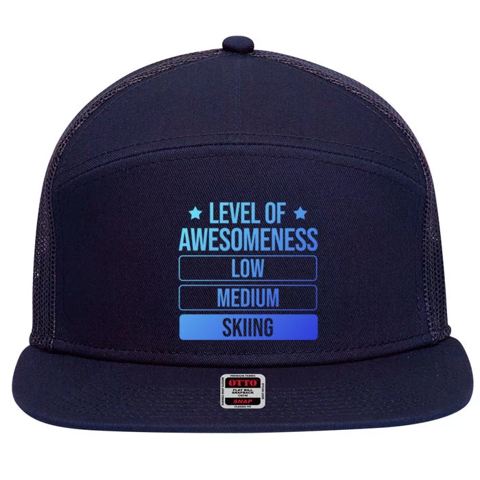 Ski Level Of Awesoess Skiing Cute Gift 7 Panel Mesh Trucker Snapback Hat