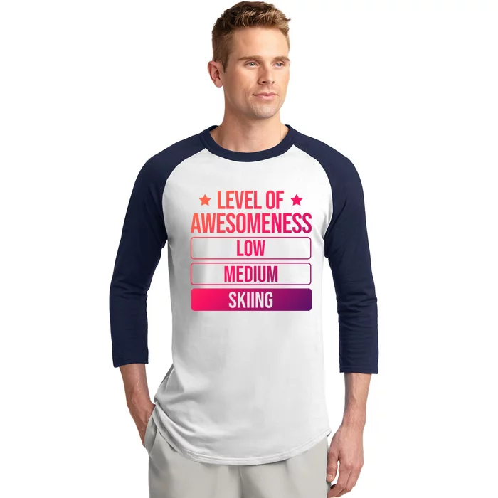 Ski Level Of Awesoess Skiing Cute Gift Baseball Sleeve Shirt