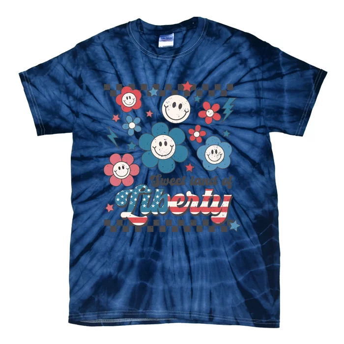 Sweet Land Of Liberty | 4th Of July | Smiley Flowers Retro Tie-Dye T-Shirt