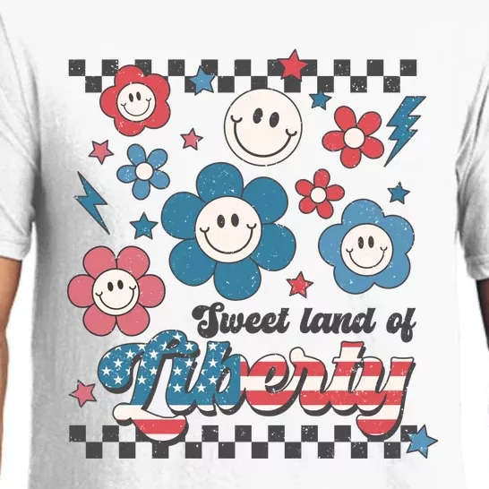 Sweet Land Of Liberty | 4th Of July | Smiley Flowers Retro Pajama Set