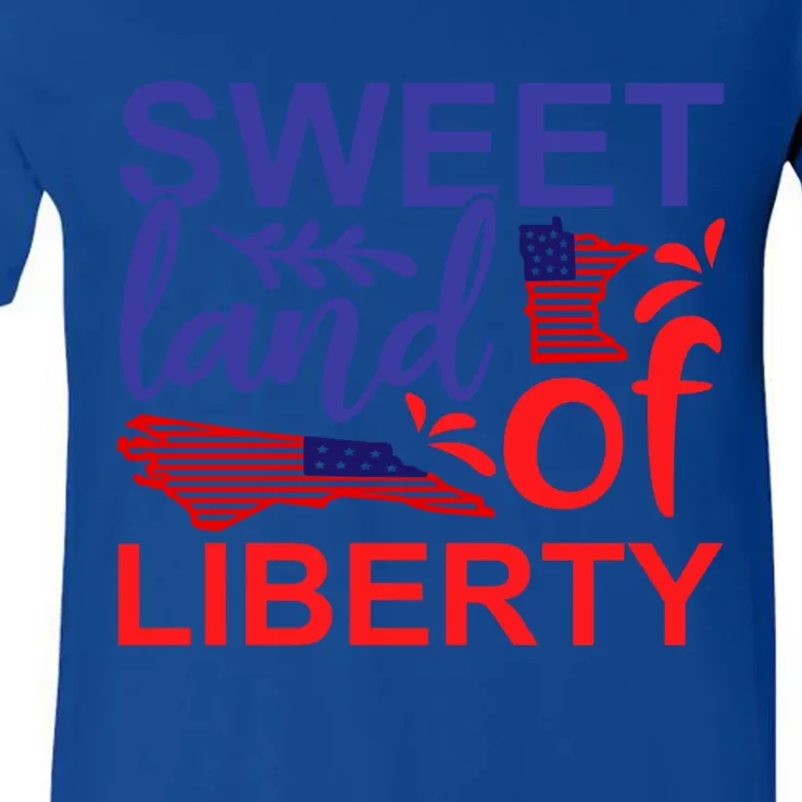 Sweet Land Of Liberty Patriotic American 4th Of July Gift V-Neck T-Shirt