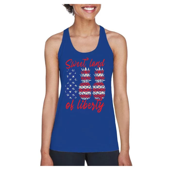 Sweet Land Of Liberty Pineapple Patriot Motive Memorial Day Cute Gift Women's Racerback Tank