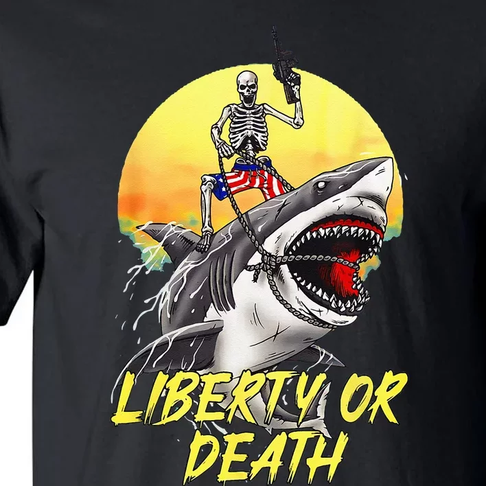 Skeleton Liberty Or Death Shark Halloween American Flag Tall T-Shirt