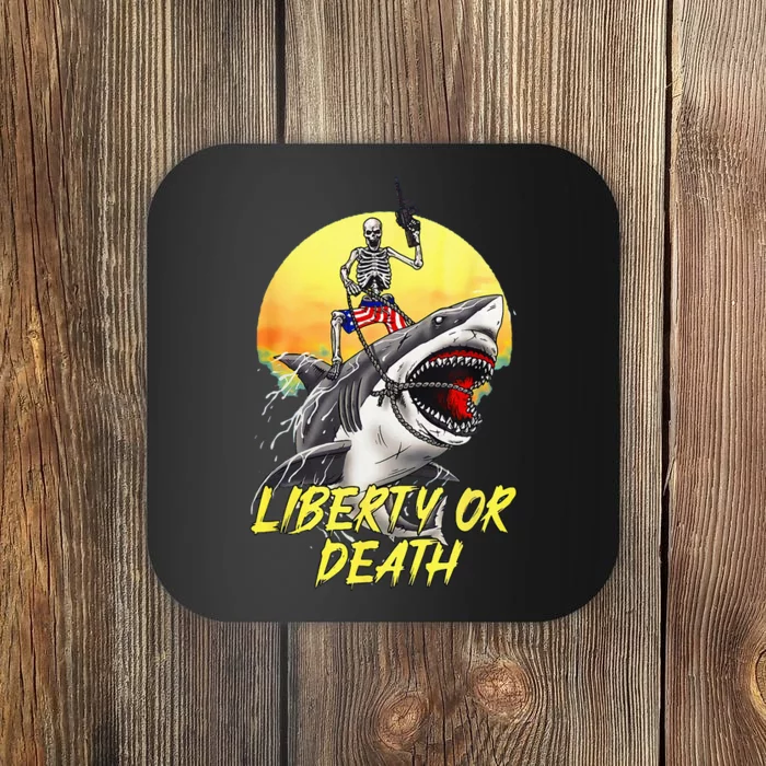 Skeleton Liberty Or Death Shark Halloween American Flag Coaster