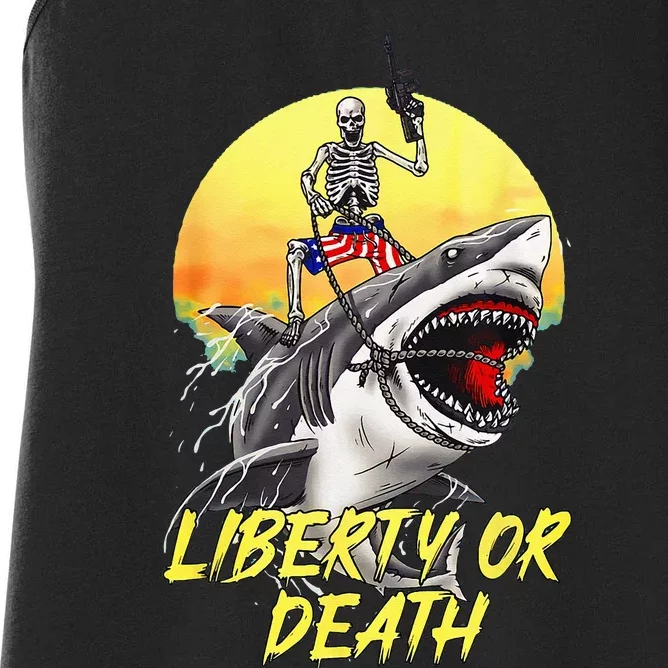 Skeleton Liberty Or Death Shark Halloween American Flag Women's Racerback Tank