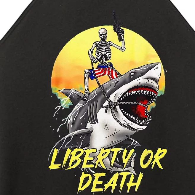 Skeleton Liberty Or Death Shark Halloween American Flag Women’s Perfect Tri Rocker Tank