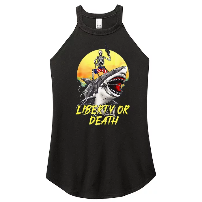 Skeleton Liberty Or Death Shark Halloween American Flag Women’s Perfect Tri Rocker Tank